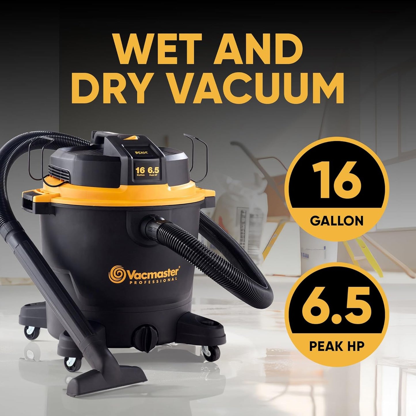 Professional - Wet/Dry Vac, 16 Gallon, Beast Series, 6.5 HP 2-1/2" Hose (VJH1612PF0201), Black